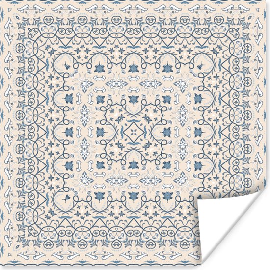 Poster Perzisch Tapijt - Vloerkleed - Patronen - Blauw - 100x100 cm XXL