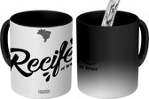 Magische Mok - Foto op Warmte Mok - Recife tekening met sierlijke letters - zwart wit - 350 ML