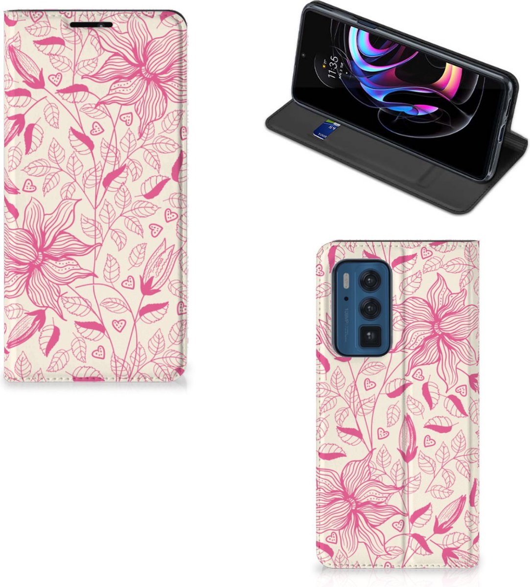 Motorola Edge 20 Pro Smart Cover Pink Flowers