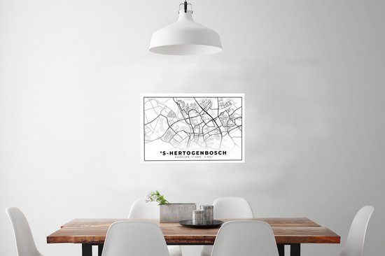 Affiche Carte - 's-Hertogenbosch - Zwart - Wit - 90x60 cm