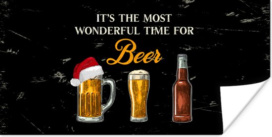 Poster Kerst - Bier - Spreuken - Quotes - It's the most wonderful time for beer - 40x20 cm - Kerstmis Decoratie - Kerstversiering - Kerstdecoratie Woonkamer - Kerstversiering - Kerstdecoratie voor binnen - Kerstmis