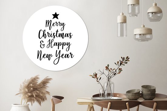 Noël citation Joyeux Noël et Happy année sur un autocollant fond blanc papier peint cercle mur - ⌀ 120 cm - peinture ronde - cercle de papier peint - cercle de mur - cercle vivant - auto-adhésif découpe et rond