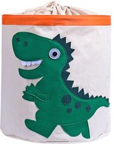 Opbergmand speelgoed afsluitbaar - Leuke Dino - Opbergzak voor knuffels - Wasmand Kinderkamer - Opbergen speelgoedmand - Groen - Wit
