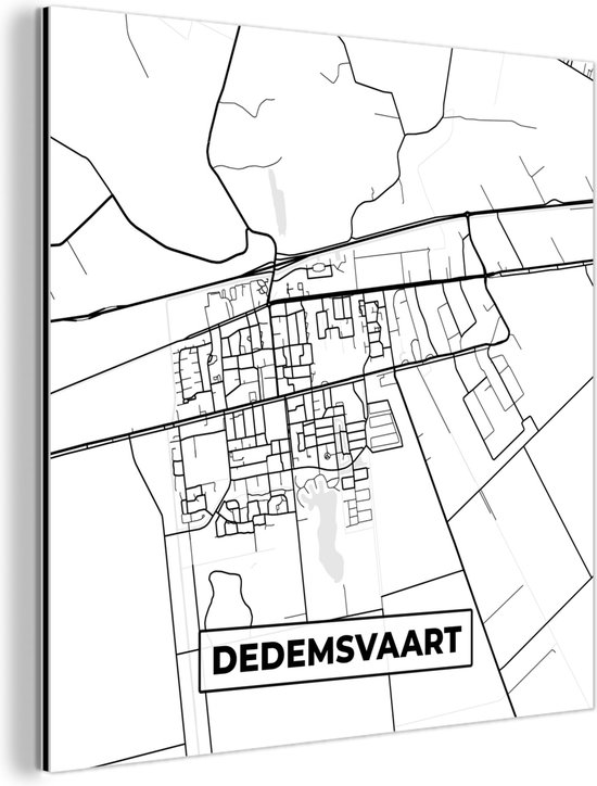 Décoration murale Métal - Aluminium Peinture Industrielle - Carte - Dedemsvaart - Zwart - Wit - 50x50 cm - Dibond - Photo sur aluminium - Décoration murale industrielle - Pour le salon / chambre