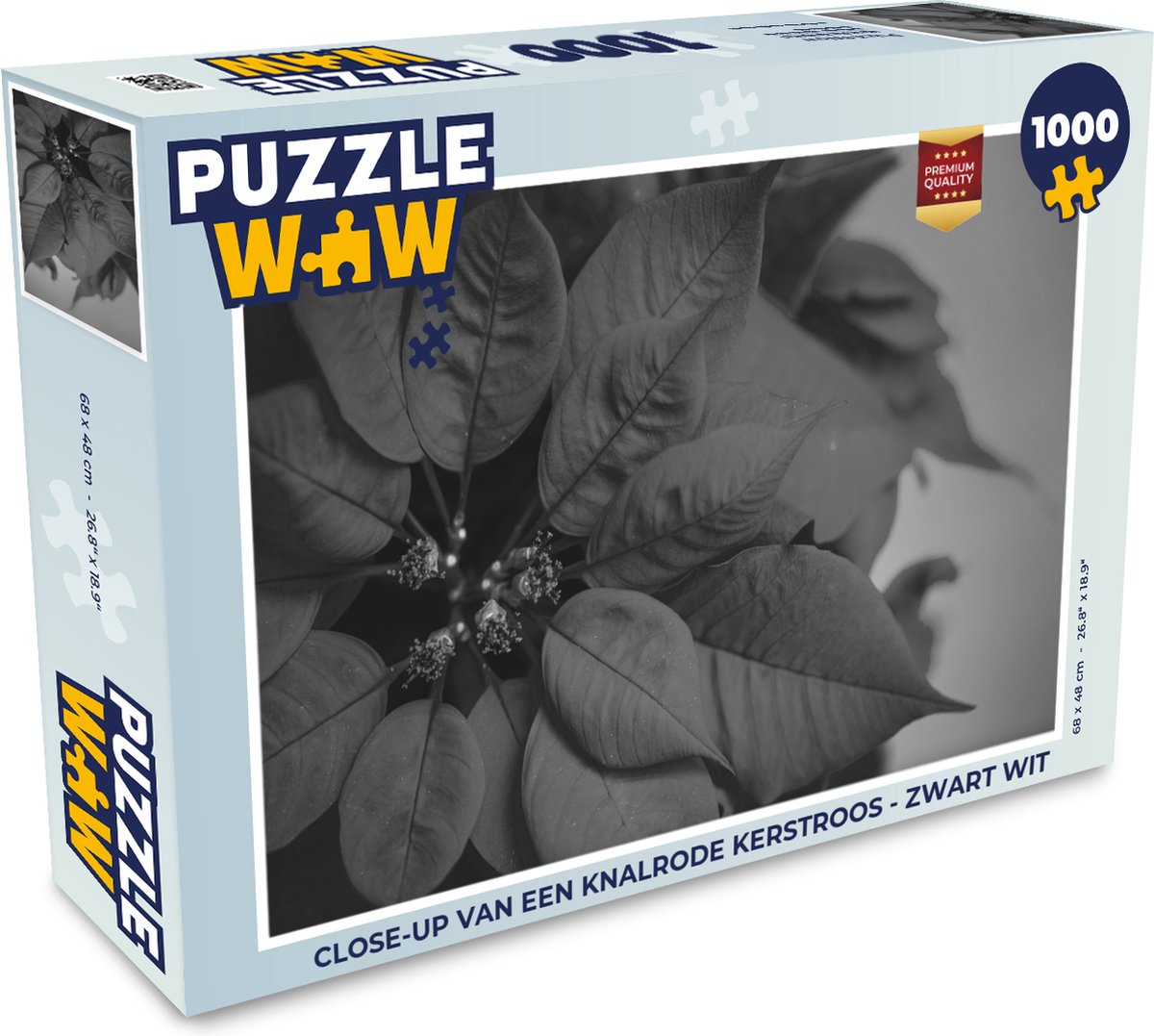 Puzzel Close-up van een knalrode Kerstroos - zwart wit - Legpuzzel - Puzzel 1000 stukjes volwassenen - Kerst Puzzel - Christmas Puzzel