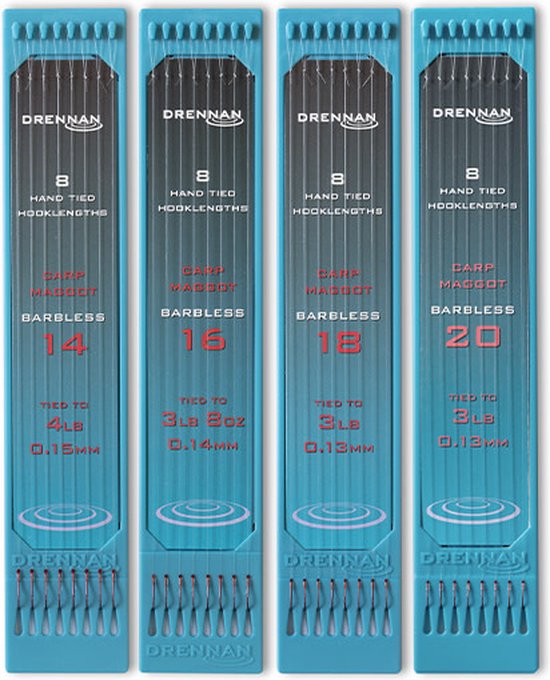Drennan Lignes inférieures Carp Maggot Barbless (15cm) - Taille : hameçon 20 - 0.13mm