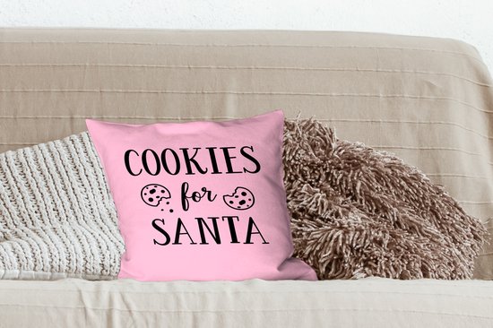 Sierkussen Citations de Noël pour l'intérieur - Quote Cookies pour le Père Noël décoration murale Noël rose pastel - 40x40 cm - Coussin intérieur carré en coton