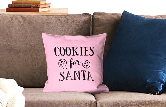 Sierkussen Citations de Noël pour l'intérieur - Quote Cookies pour le Père Noël décoration murale Noël rose pastel - 40x40 cm - Coussin intérieur carré en coton