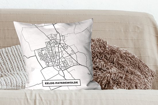 Sierkussen - Carte Eelde-paterswolde - Zwart Et Wit - 60 Cm X 60 Cm