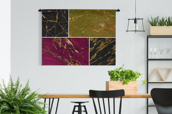 Tenture murale - Tissu mural - Marbre - Or - Collage - 120x90 cm - Tapisserie