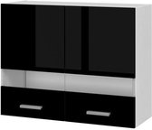 EXTRA - Hoge keukenkast L 80cm 2 glazen deuren - Zwart gelakt