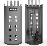 Haard Accessoires Set 4 Stuks - Open Haard Gereedschap - Nijptang - Schep - Borstel - Pook - Hittebestendig - Met Opbergrek - Zwart