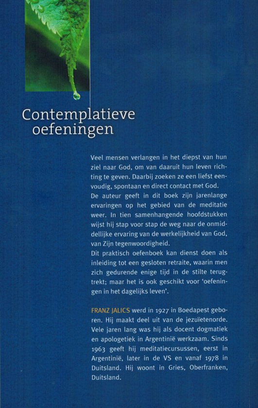 Boekomslag met achtergrondinformatie over het boek 'Contemplatieve oefeningen'.
