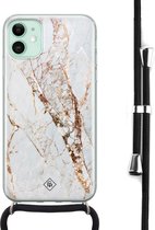iPhone 11 hoesje met koord - Marmer goud | Apple iPhone 11 crossbody case | Zwart, Transparant | Marmer
