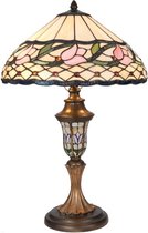 Tiffany Tafellamp Ø 40*60 cm E27/max 2*60W Beige, Roze Glas in lood Bloem Tiffany Bureaulamp Tiffany Lampen
