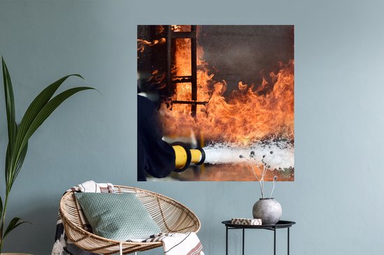 Stickers muraux - Film autocollant - Les Pompiers tirent de la mousse sur le feu - 100x100 cm - Film adhésif - Stickers muraux chambre d'enfant - Papier peint autocollant XXL