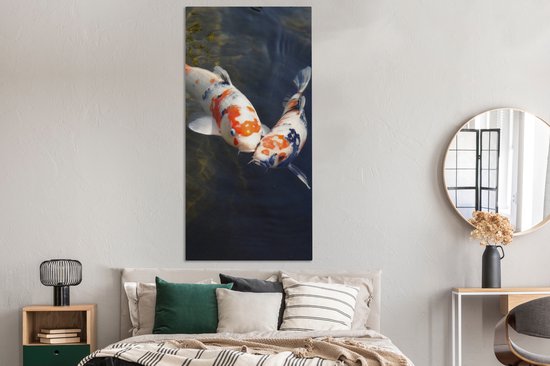 Canvas schilderij 80x160 cm - Wanddecoratie Twee koi karpers in het water - Muurdecoratie woonkamer - Slaapkamer decoratie - Kamer accessoires - Schilderijen op canvas