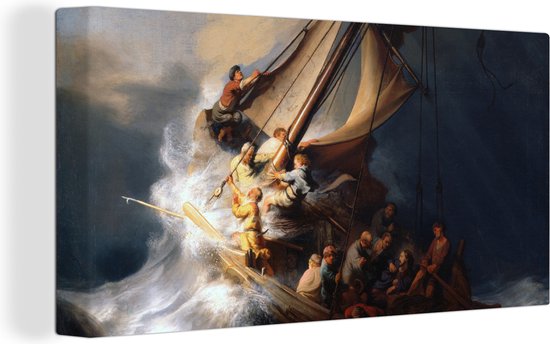 Canvas Schilderij De storm op het meer van Galilea - Schilderij van Rembrandt van Rijn - 80x40 cm - Wanddecoratie