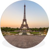 WallCircle - Wandcirkel ⌀ 150 - Parijs - Eiffeltoren - Zonsopgang - Ronde schilderijen woonkamer - Wandbord rond - Muurdecoratie cirkel - Kamer decoratie binnen - Wanddecoratie muurcirkel - Woonaccessoires
