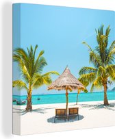 Canvas Schilderij Strand - Parasol - Palmboom - 50x50 cm - Wanddecoratie