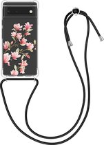 kwmobile phone case for Google Pixel 6 - Etui avec cordon en rose poudré / blanc / transparent - Coque arrière pour smartphone