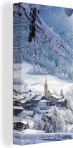 Canvas Schilderij Alpen - Sneeuw - Dorp - 40x80 cm - Wanddecoratie