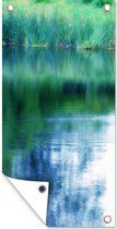 Affiche de clôture Reflet dans l'eau du jardin européen de Monet en France. - 100x200 cm - Toile de jardin