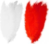 4x stuks grote veer/veren/struisvogelveren 2x wit en 2x rood van 50 cm - Decoratie sierveren