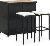 vidaXL 3-delige Barset poly rattan zwart