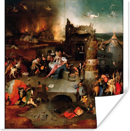 Poster Temptation of Saint Anthony - schilderij van Jheronimus Bosch - 75x75 cm