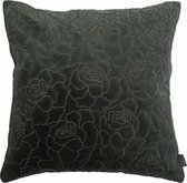 Hoyz | Rose Embroidery Forest Groen Kussen | 45 X 45 | Sierkussen Voor Woonkamer Of Slaapkamer