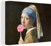 Canvas Schilderij Meisje met de parel - Vermeer - Snoep - 80x60 cm - Wanddecoratie