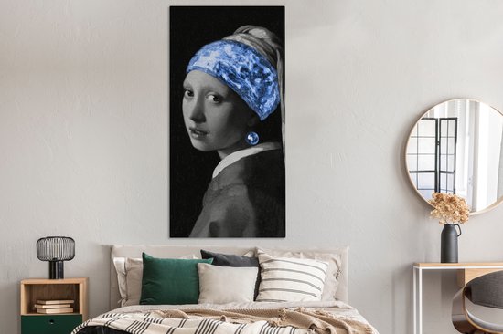 Tableau sur toile Fille à la boucle d'oreille en perle - Vermeer - Blauw - 80x160 cm - Décoration murale