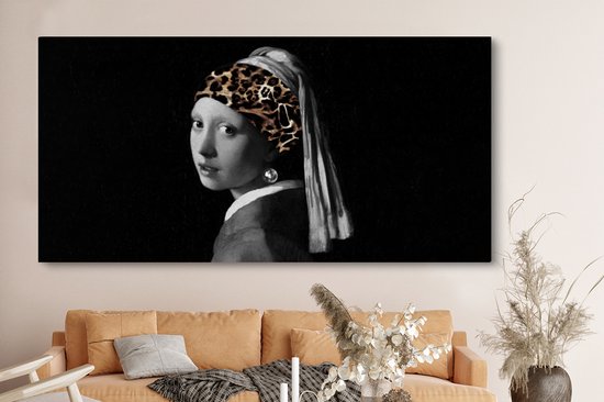 Peinture sur toile Fille à la perle - Panthère - Art - 160x80 cm - Déco Décoration murale