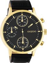 OOZOO Timepieces - Gouden horloge met zwarte leren band - C10531 - Ø50