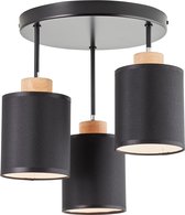 Brilliant lamp, Vonnie rond plafond 3-vlams zwart/houtkleurig, 3x A60, E27, 25W, hout uit duurzame bosbouw (FSC)
