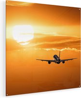 Artaza Glasschilderij - Vliegtuig Bij Zonsondergang - 90x90 - Groot - Plexiglas Schilderij - Foto op Glas