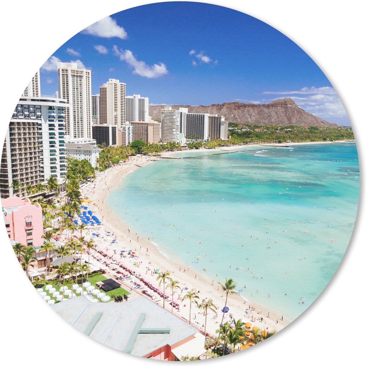 Muismat rond 30x30 cm - Mousepad Het Waikikistrand voor de kust van Honolulu op Hawaii - Ronde muismatten