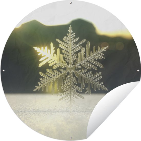 Tuincirkel Close-up bevroren sneeuwvlok in de zon - 60x60 cm - Ronde Tuinposter - Buiten