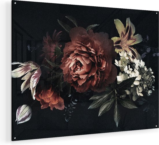 Artaza Glasschilderij - Bloemen Op Een Zwart Achtergrond - 100x75 - Groot - Plexiglas Schilderij - Foto op Glas