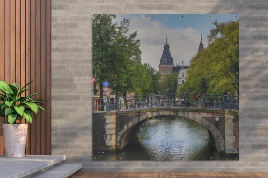 Tuinposter 200x200 cm - Tuindecoratie Amsterdamse architectuur aan de Spiegelgracht - Poster voor in de tuin - Buiten decoratie - Schutting tuinschilderij - Tuindoek muurdecoratie - Wanddecoratie balkondoek