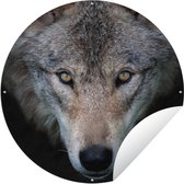 Tuincirkel Wolf - Portret - Zwart - 150x150 cm - Ronde Tuinposter - Buiten
