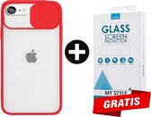 Backcase CamShield Slide Cover Camera Bescherming iPhone 8 Rood - Gratis Screen Protector - Telefoonhoesje - Smartphonehoesje