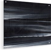 Artaza Glasschilderij - Abstracte Kunst - Zwart met Witte Lijnen - 50x40 - Plexiglas Schilderij - Foto op Glas
