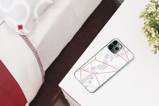 Coque iPhone 11 Pro - Marbre - Or rose - Wit - Siliconen