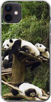 Geschikt voor iPhone 12 mini hoesje - Panda's - Hout - Trap - Siliconen Telefoonhoesje