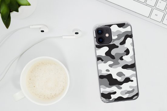 Coque iPhone 12 - Motif camouflage Zwart et blanc - Siliconen