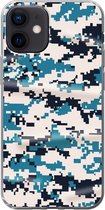 Coque iPhone 12 - Blauw avec motif camouflage blanc - Coque de téléphone en Siliconen
