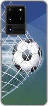 Geschikt voor Samsung Galaxy S20 Ultra hoesje - Een illustratie van een voetbal in het net -Jongens - Meisjes - Kinderen - Siliconen Telefoonhoesje