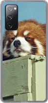 Geschikt voor Samsung Galaxy S20 FE hoesje - Panda - Hout - Rood - Siliconen Telefoonhoesje